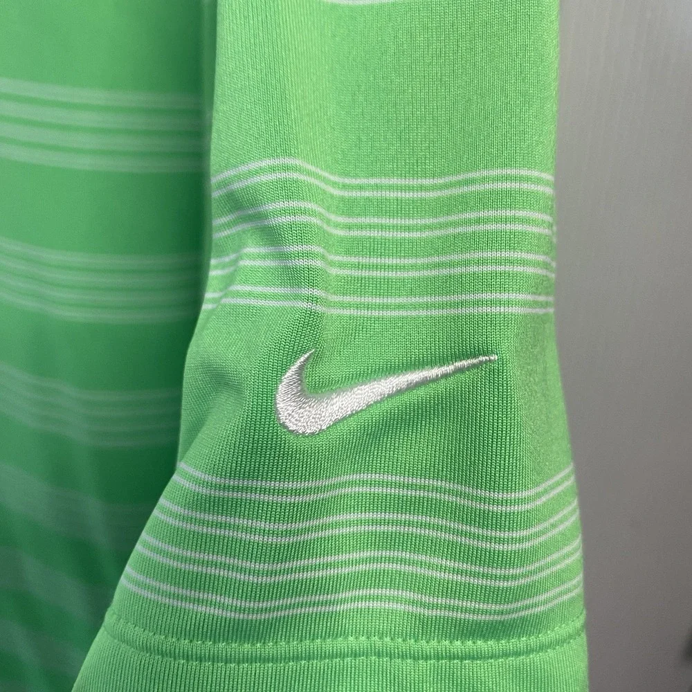 Nike Golf Tour‎ Performance Fri-fit Polo Men's XL Green&White Striped Shirt EUC